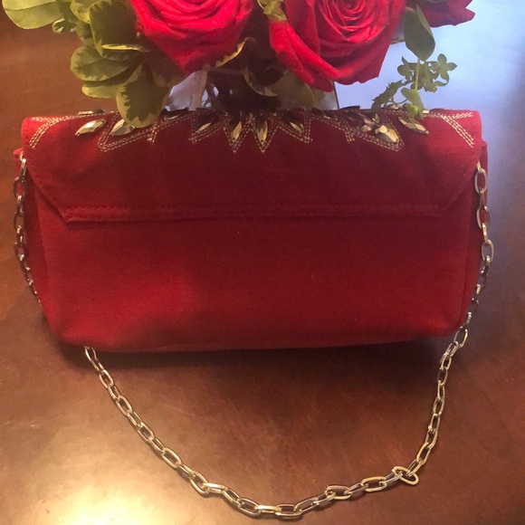 White House Black Market Red Clutch with Silver Accents - Picture 2 of 5